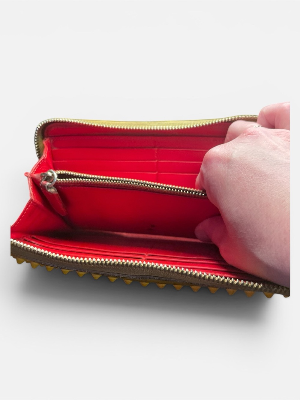 Authentic Christian Louboutin Yellow Spiked Panettone Zip-Around Wallet with COA - Picture 10 of 12